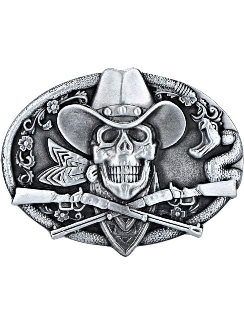 Men Grey Skull Cowboy Belt Buckle Cross Prayer Horse Vintage Western